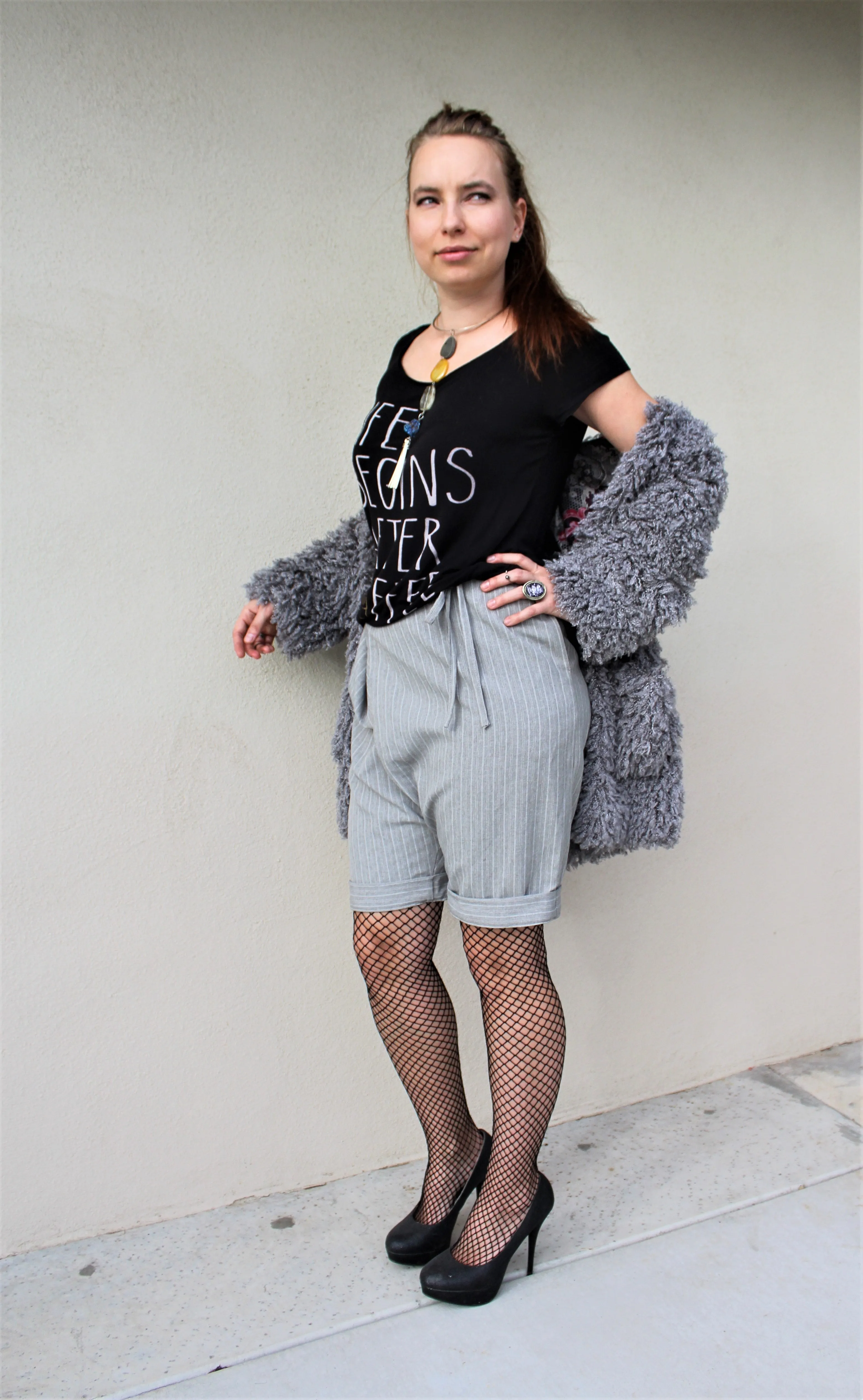 Unisex Striped Mock Wrap Midi Shorts