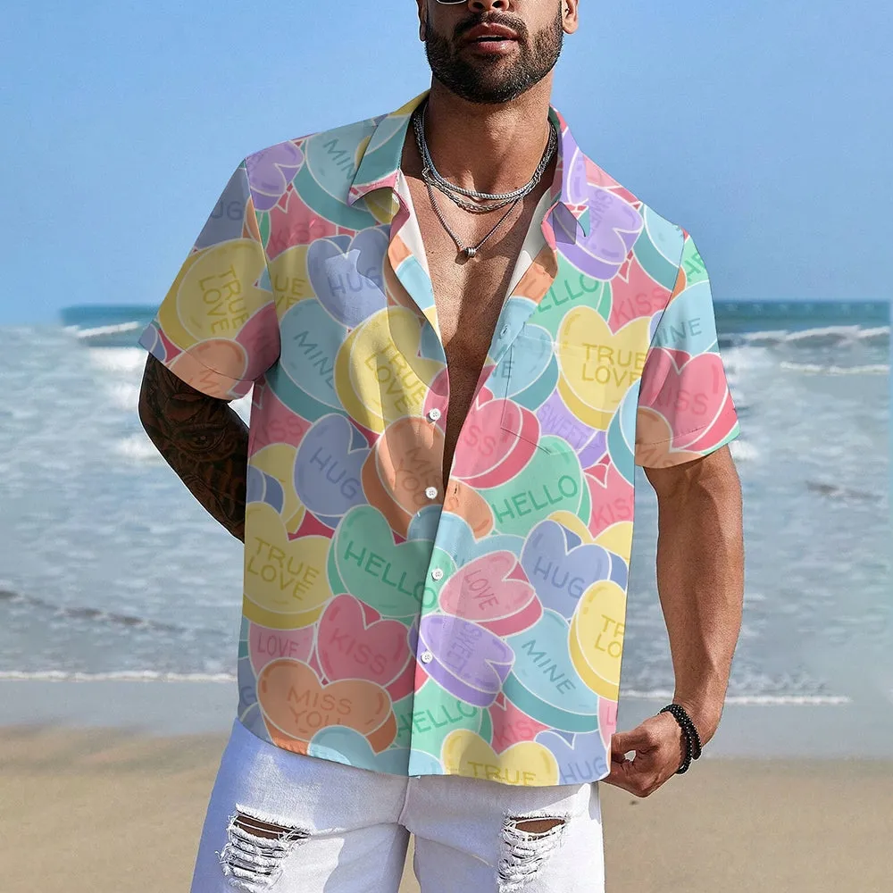 Valentine's Day Hearts Casual Short Sleeve Shirt 2312000189