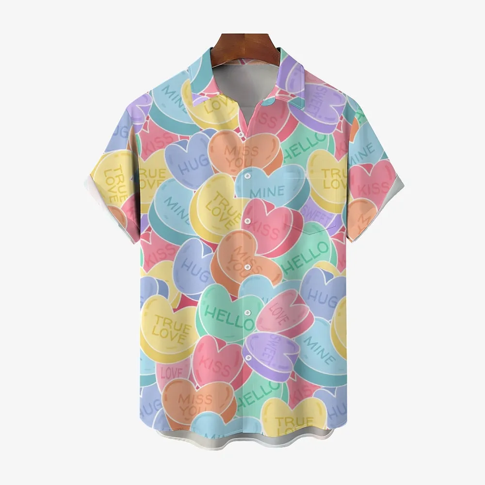 Valentine's Day Hearts Casual Short Sleeve Shirt 2312000189