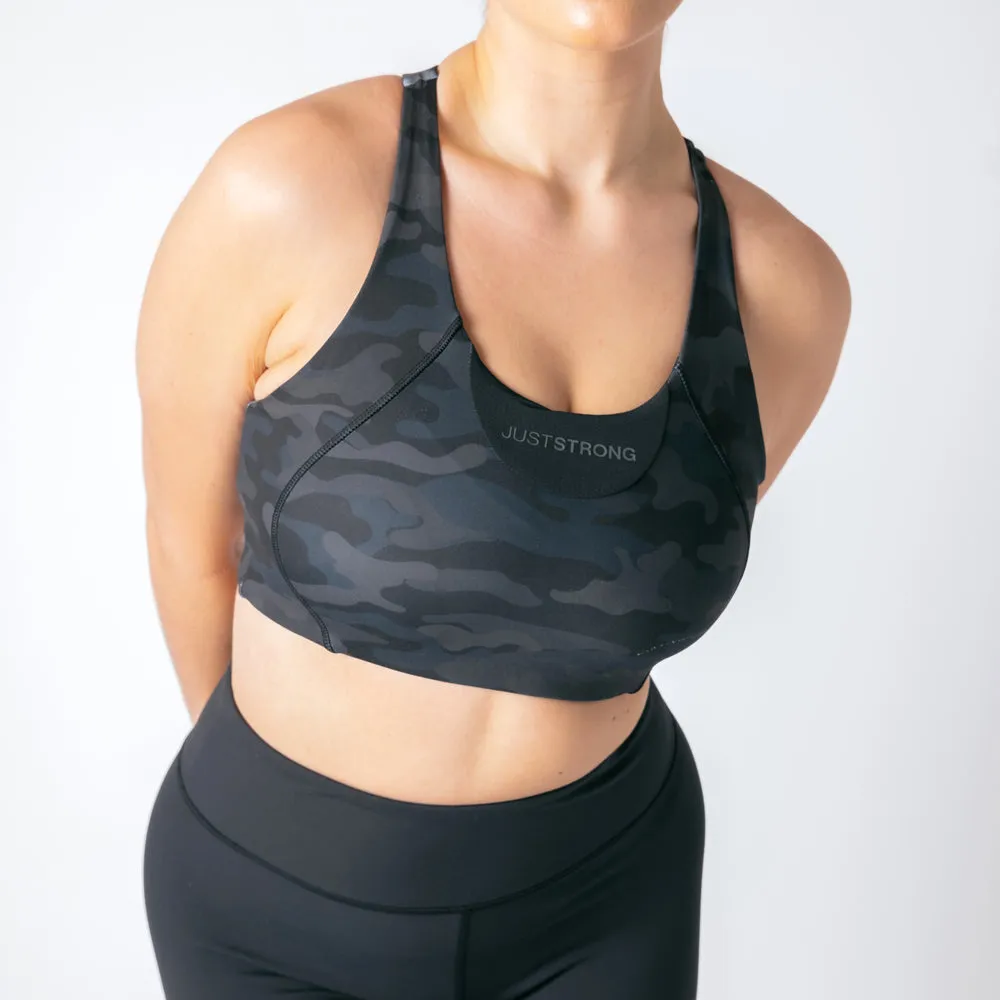 Vertex Camo Multi Strap Sports Bra - Black Onyx