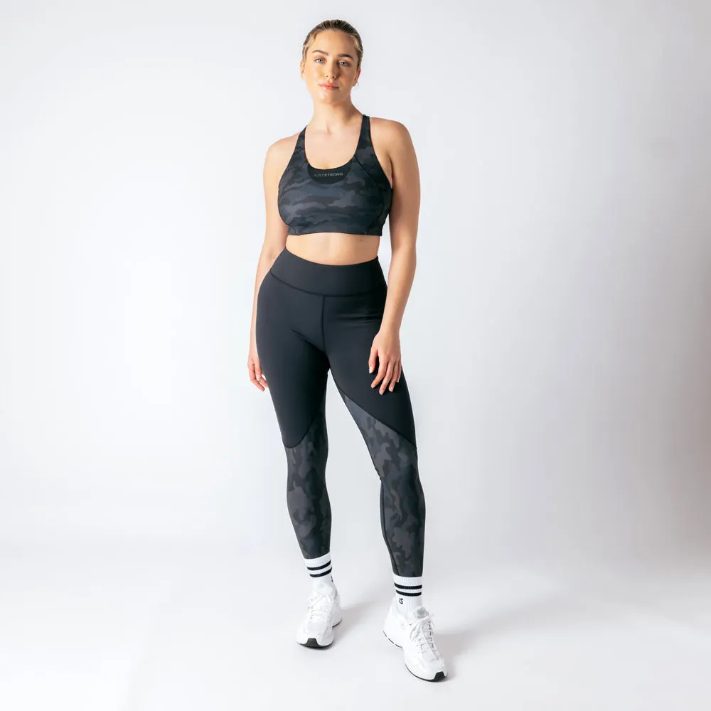 Vertex Camo Multi Strap Sports Bra - Black Onyx