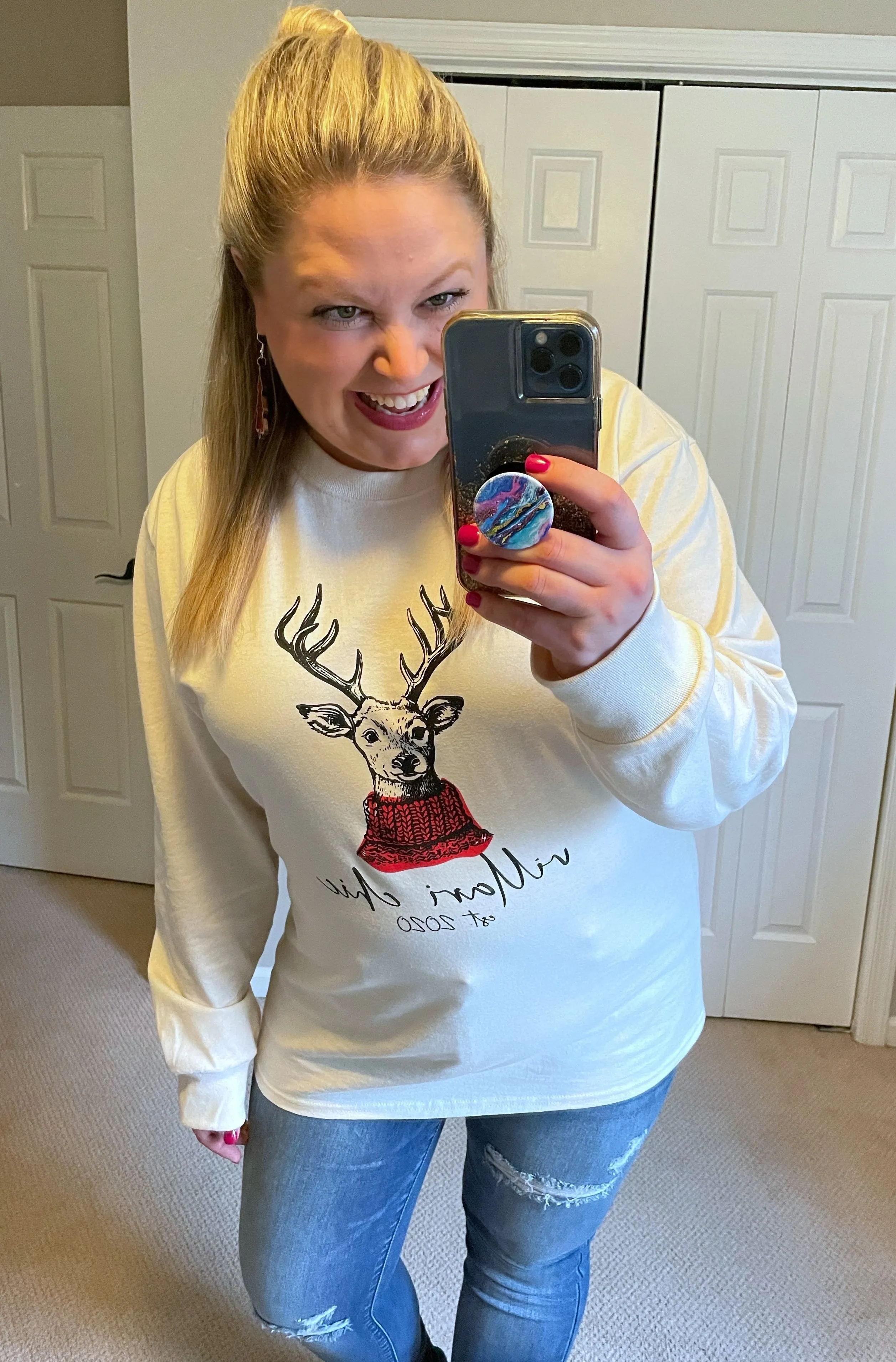 Villari Chic Branded Holiday Long-Sleeved Tee in Oatmeal