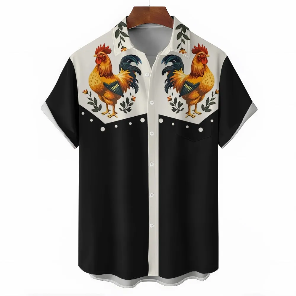 Vintage Chicken With Animal Print Casual Shirt 2406000641