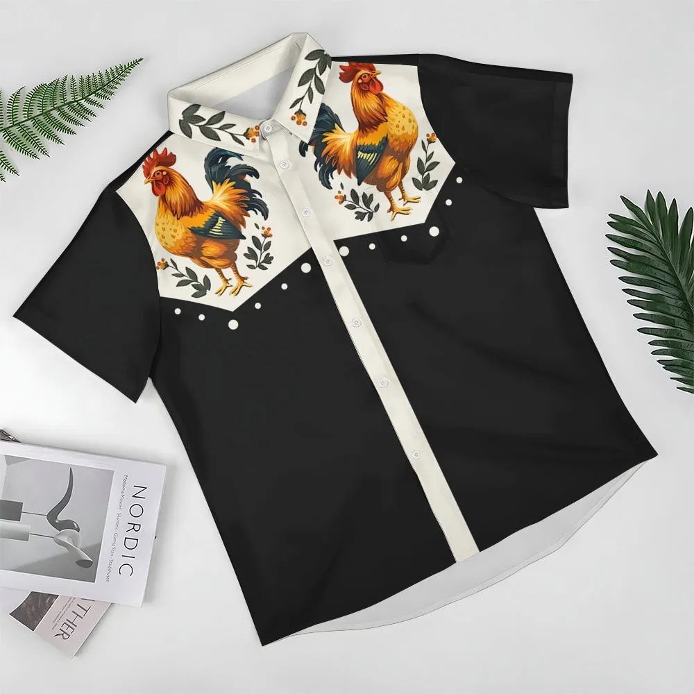 Vintage Chicken With Animal Print Casual Shirt 2406000641