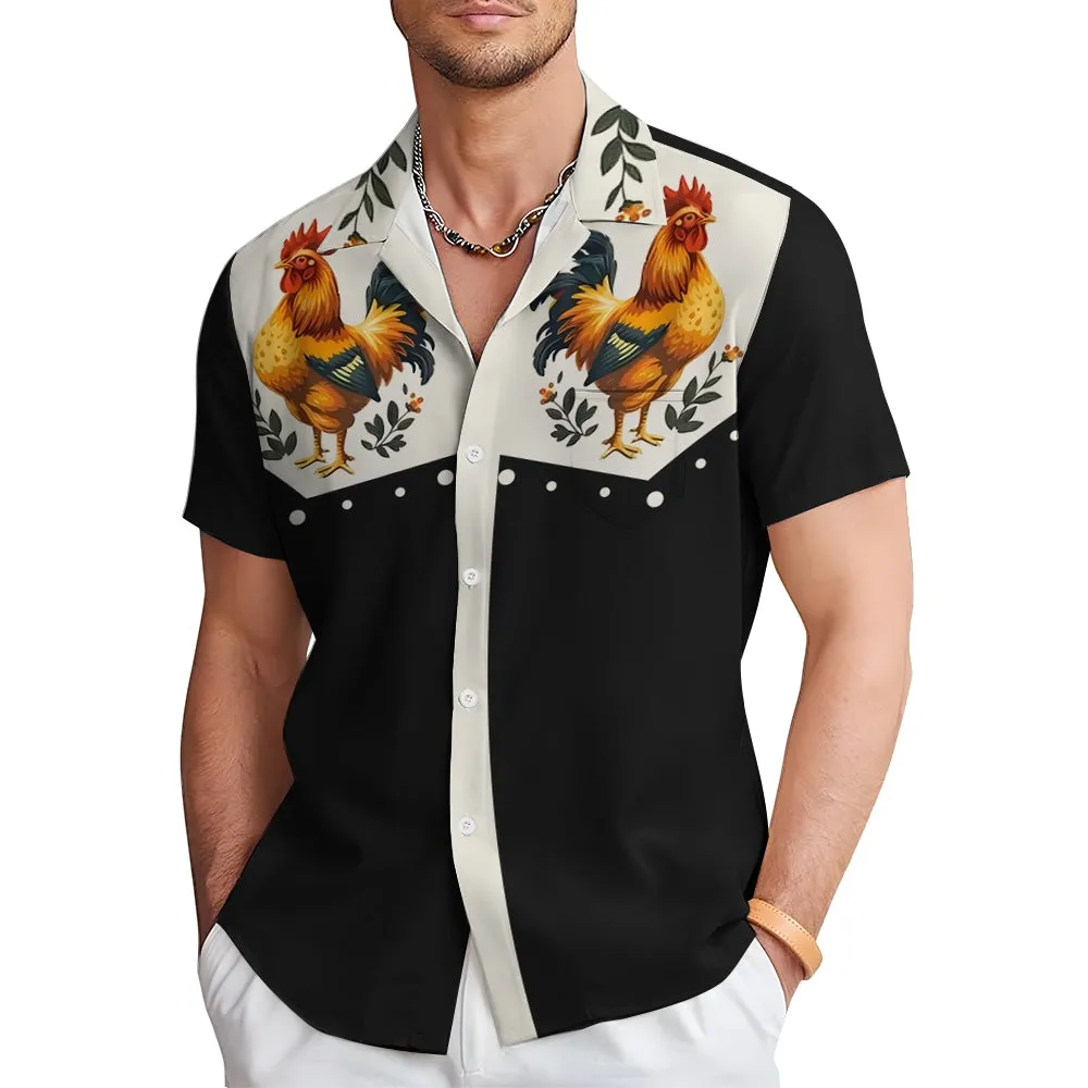 Vintage Chicken With Animal Print Casual Shirt 2406000641