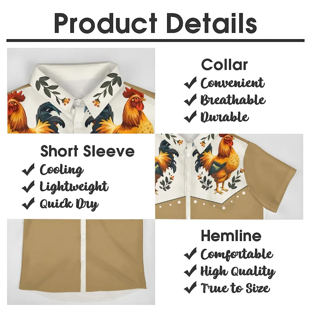 Vintage Chicken With Animal Print Casual Shirt 2406000641