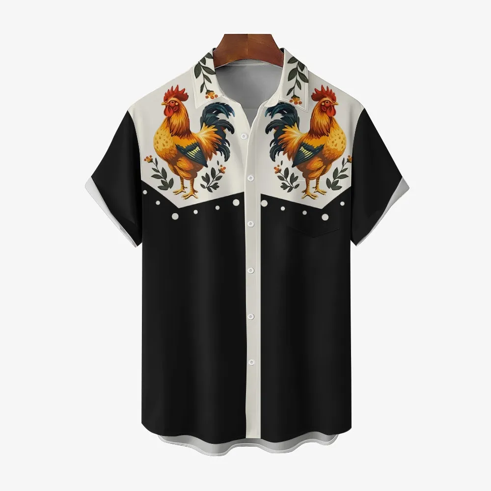 Vintage Chicken With Animal Print Casual Shirt 2406000641