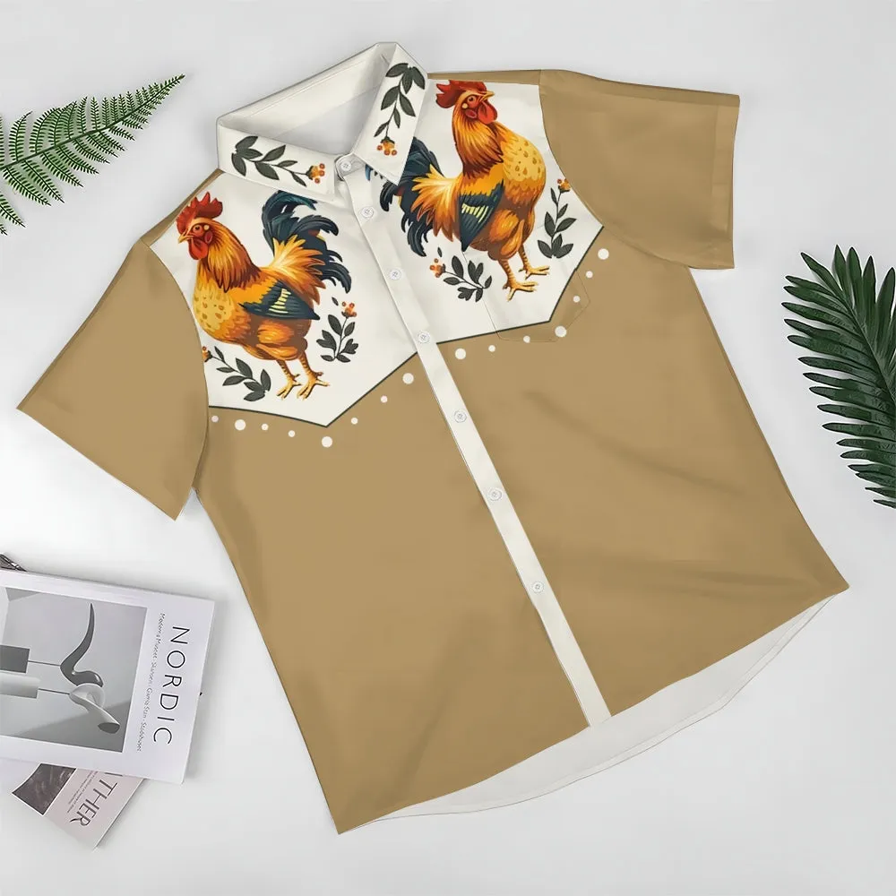 Vintage Chicken With Animal Print Casual Shirt 2406000641