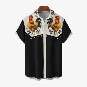 Vintage Chicken With Animal Print Casual Shirt 2406000641