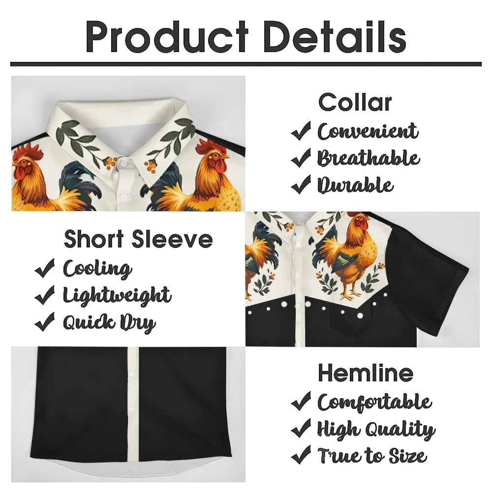 Vintage Chicken With Animal Print Casual Shirt 2406000641