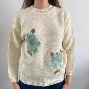 Vintage monnalisa cream blue rose knit sweater crewneck too small 60s