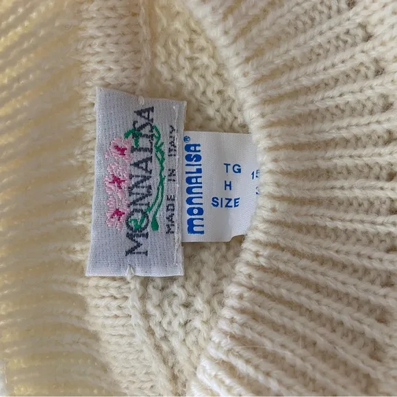 Vintage monnalisa cream blue rose knit sweater crewneck too small 60s