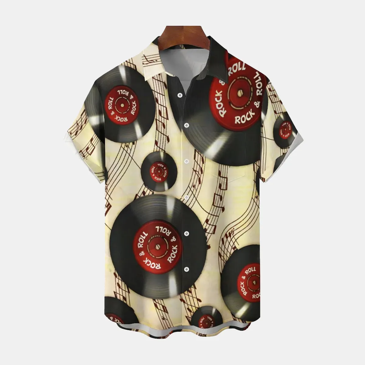 Vinyl Record Score Casual Short Sleeve Shirt 2311000251