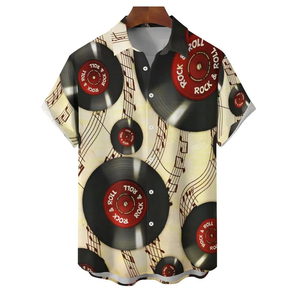 Vinyl Record Score Casual Short Sleeve Shirt 2311000251
