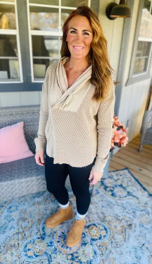 Waffle Knit Hooded Top