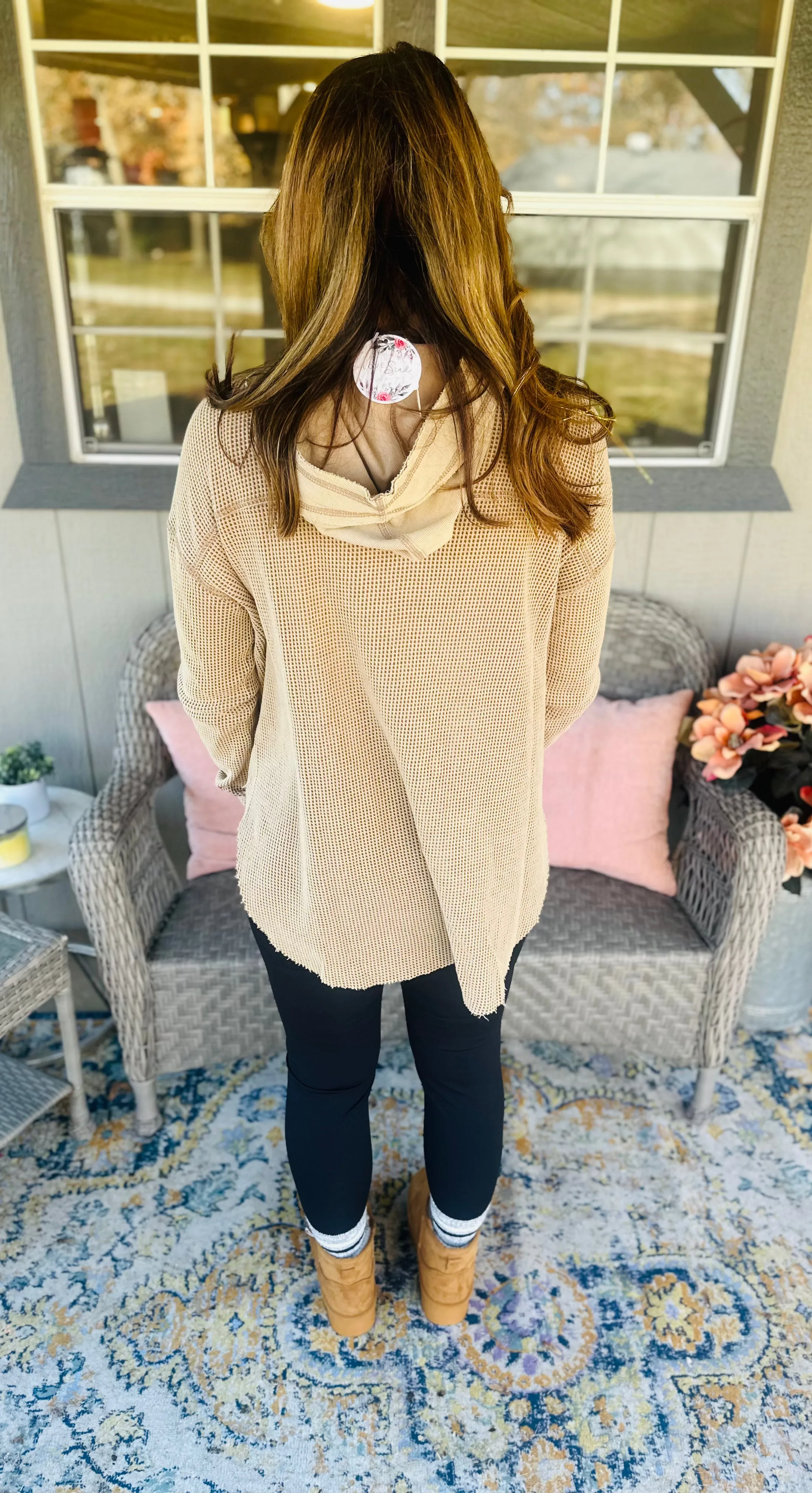 Waffle Knit Hooded Top