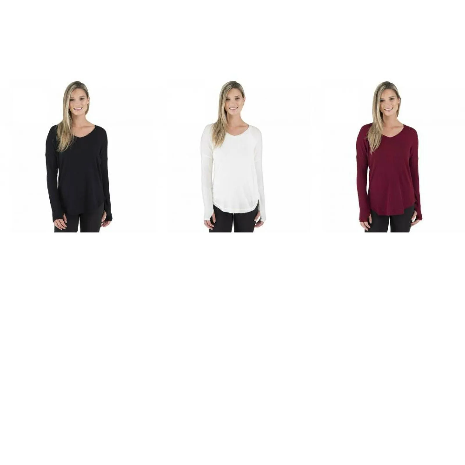 Wander by Hottotties Women's Waffle Collection Lea Long Sleeve V-Neck Top