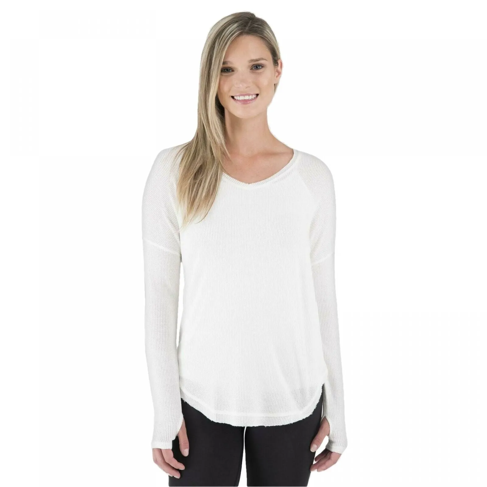 Wander by Hottotties Women's Waffle Collection Lea Long Sleeve V-Neck Top