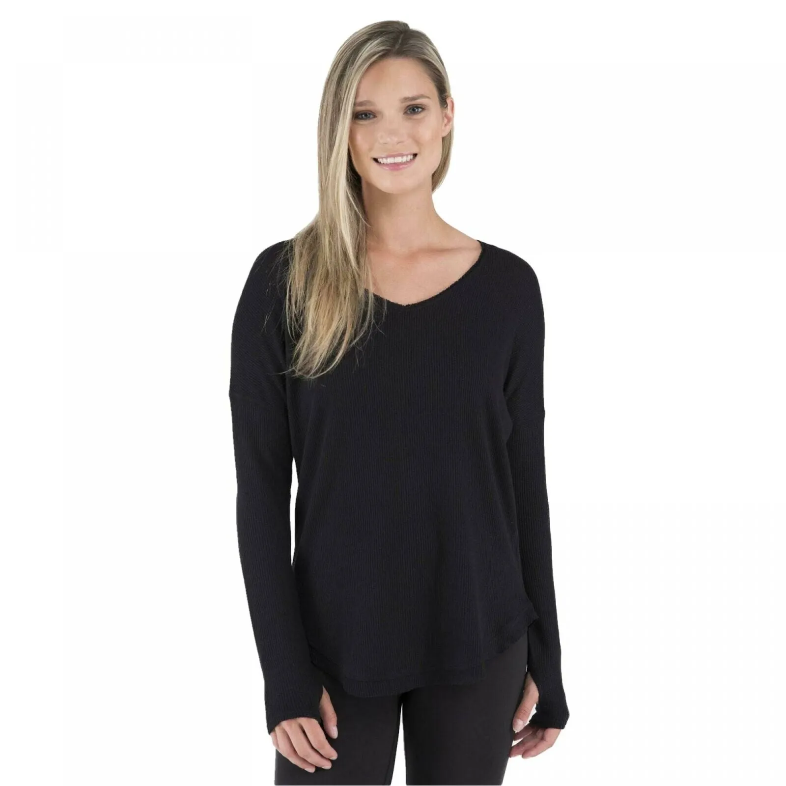 Wander by Hottotties Women's Waffle Collection Lea Long Sleeve V-Neck Top