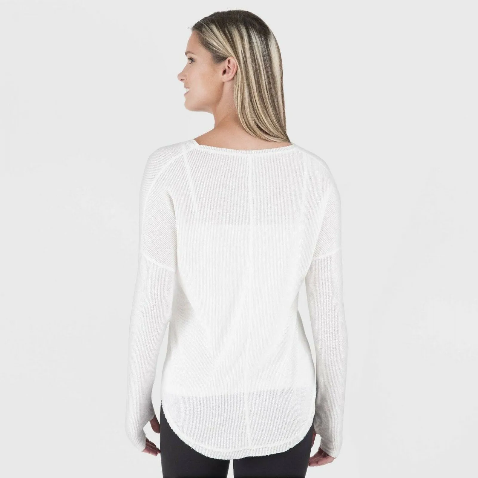 Wander by Hottotties Women's Waffle Collection Lea Long Sleeve V-Neck Top