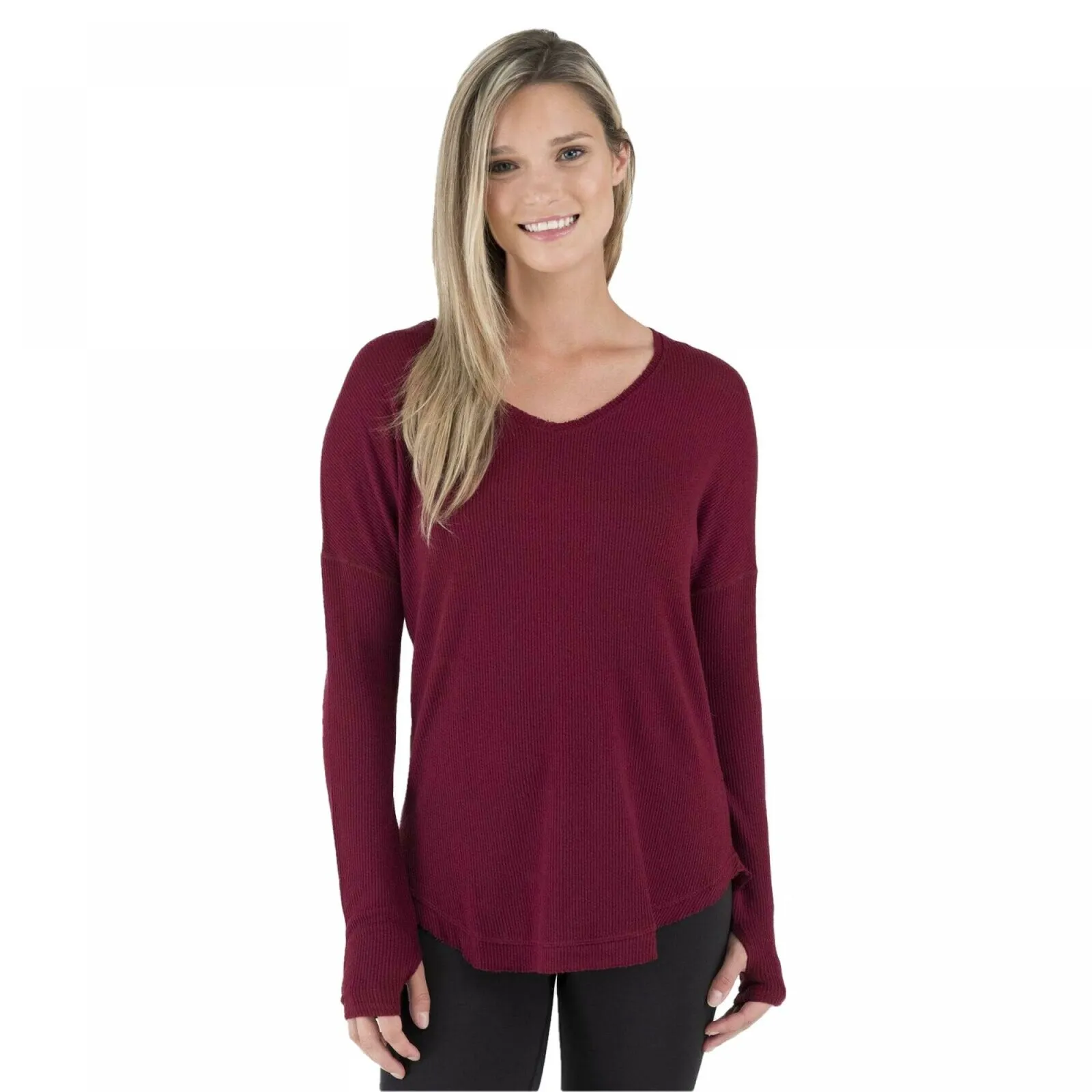 Wander by Hottotties Women's Waffle Collection Lea Long Sleeve V-Neck Top