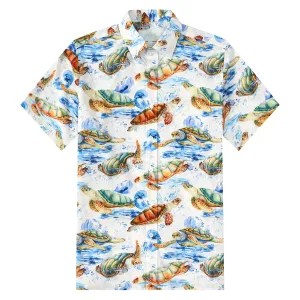 Wave Turtle Pattern Button Short Sleeve Shirt