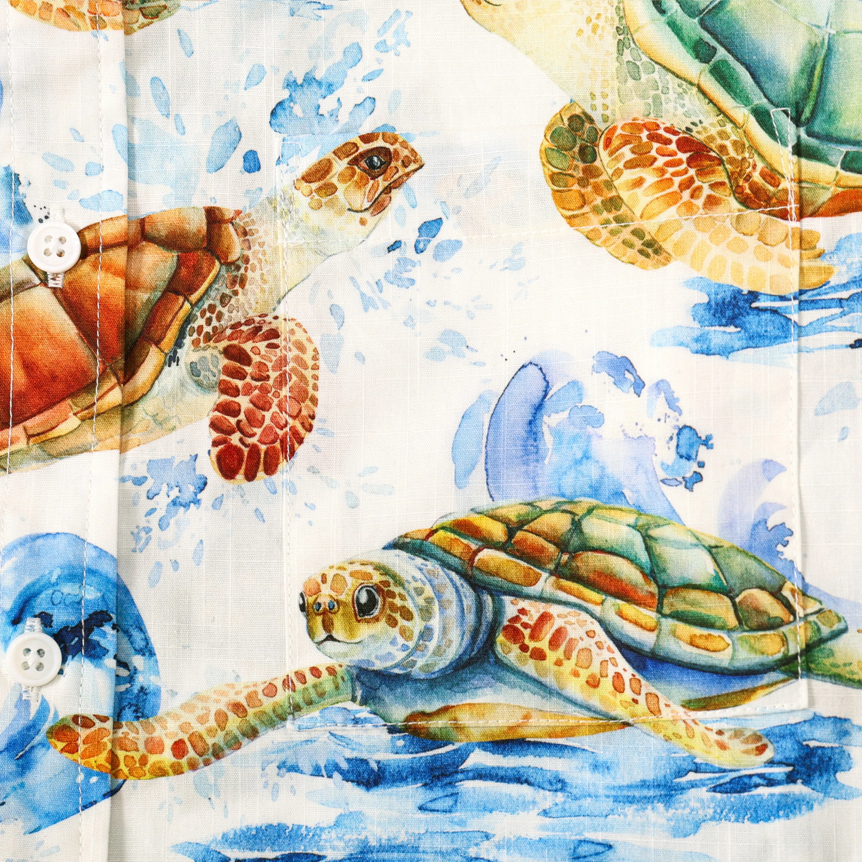 Wave Turtle Pattern Button Short Sleeve Shirt