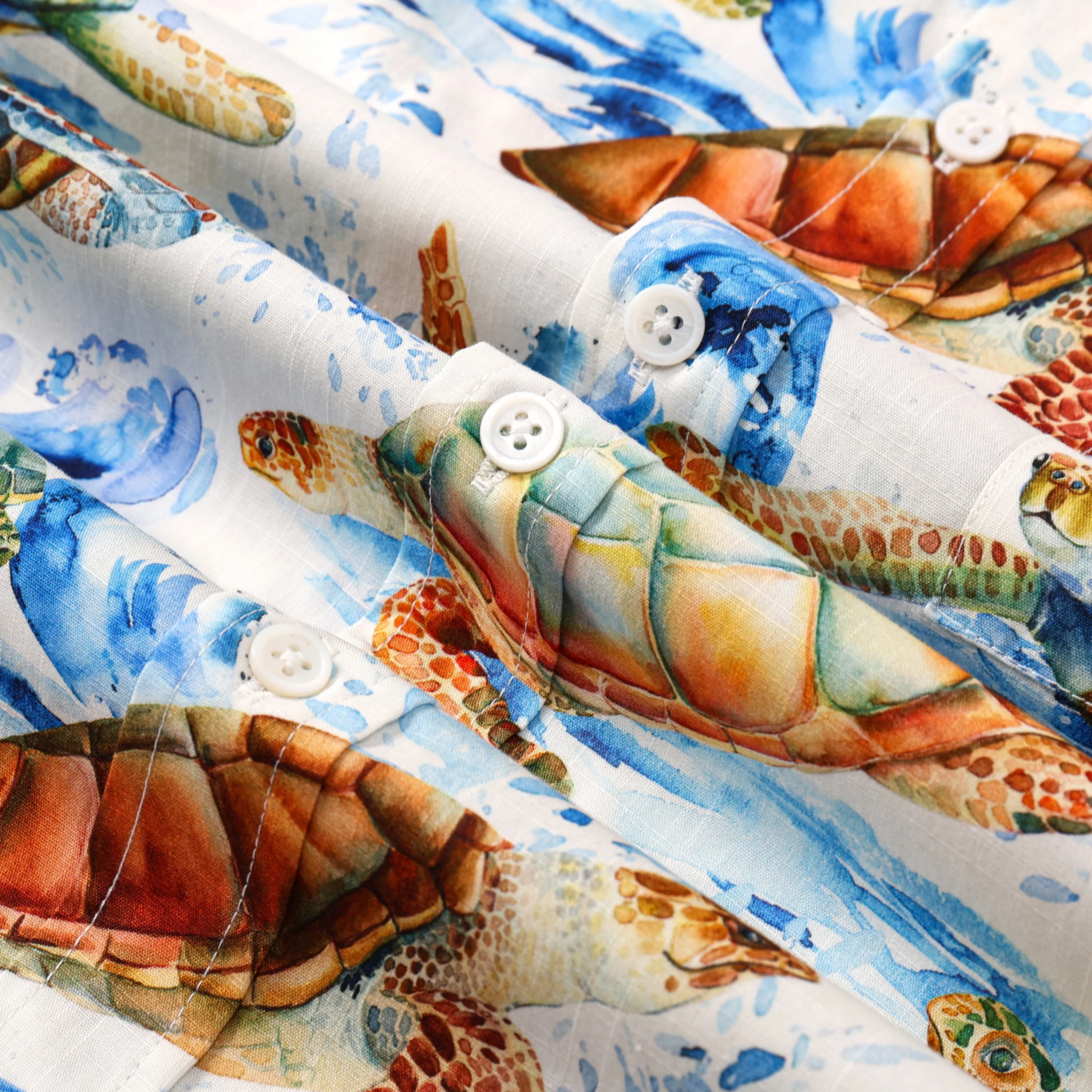 Wave Turtle Pattern Button Short Sleeve Shirt