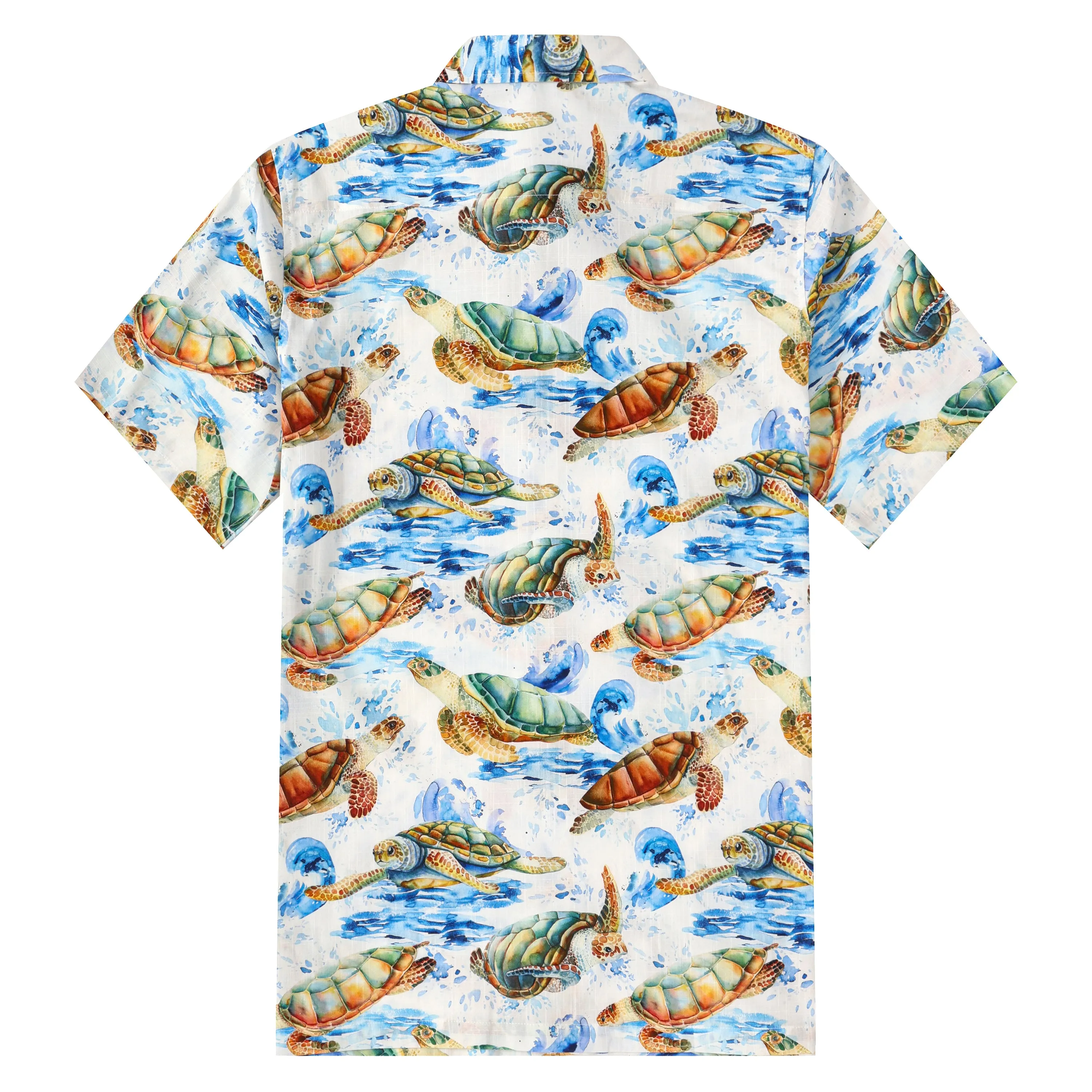 Wave Turtle Pattern Button Short Sleeve Shirt