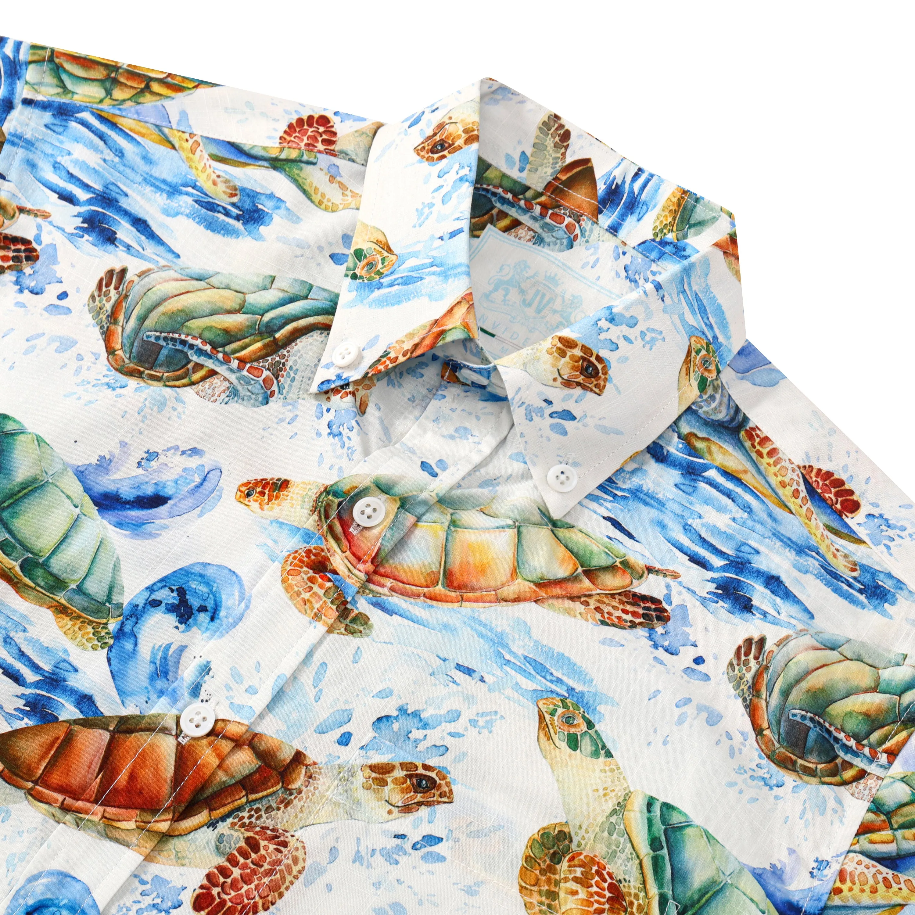 Wave Turtle Pattern Button Short Sleeve Shirt