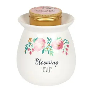 Wax Melt Burner with Rose Petals Fragrance Gift Set - Blooming Lovely Design