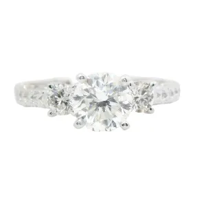 White Gold Engraved Shank and Three Stone Round Diamond Engagement Ring