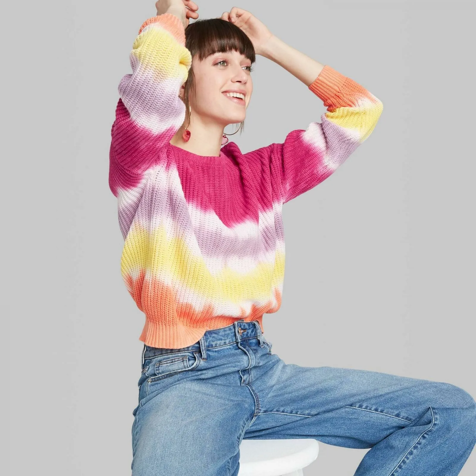 Wild Fable Women's Crewneck Oversized Tie Dye Pullover Sweater