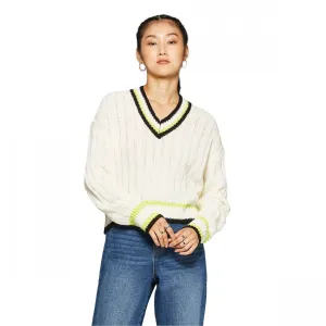Wild Fable Women's Long Sleeve V-Neck Cropped Varsity Sweater