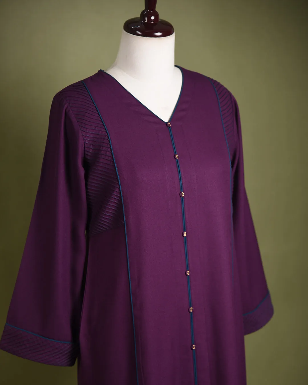 Wine Winter Wear Wool Spun Blend Embroidered Ready To Wear Straight Kurta With Pant