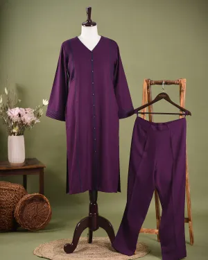 Wine Winter Wear Wool Spun Blend Embroidered Ready To Wear Straight Kurta With Pant