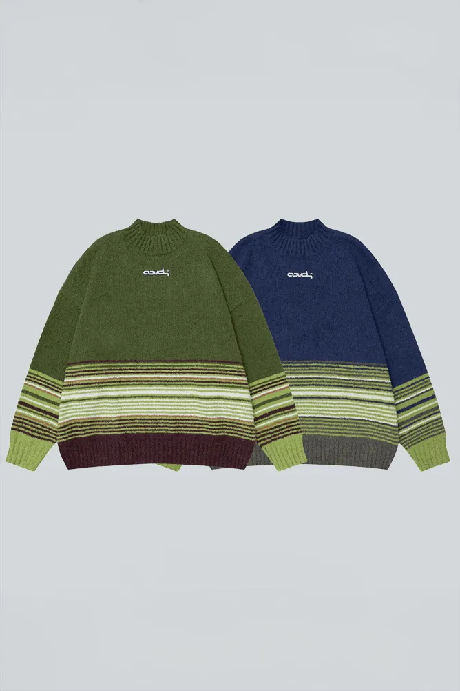 Winter Color-Block Knit Sweater with Embroidery – Cozy and Warm