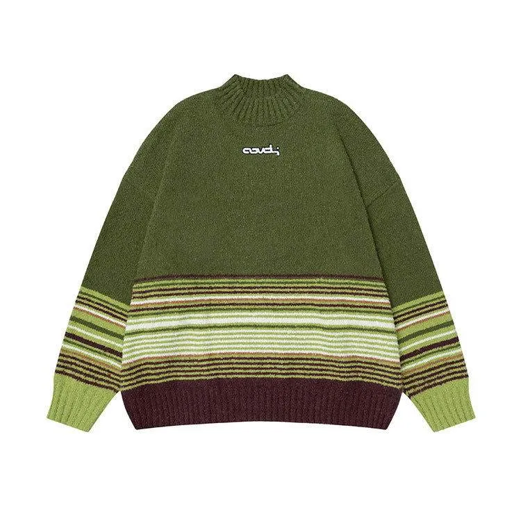 Winter Color-Block Knit Sweater with Embroidery – Cozy and Warm