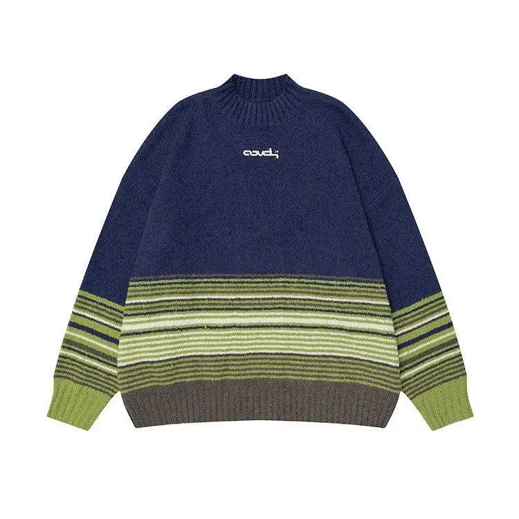 Winter Color-Block Knit Sweater with Embroidery – Cozy and Warm