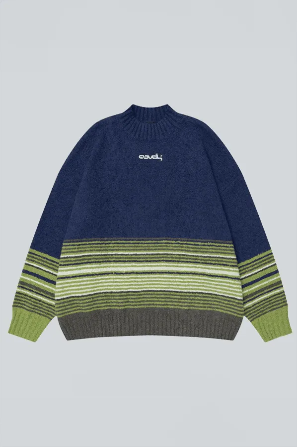 Winter Color-Block Knit Sweater with Embroidery – Cozy and Warm
