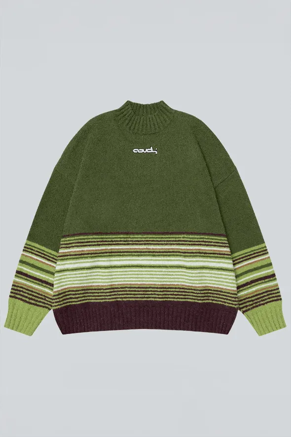 Winter Color-Block Knit Sweater with Embroidery – Cozy and Warm