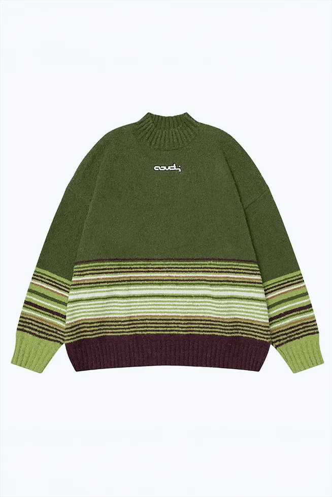 Winter Color-Block Knit Sweater with Embroidery – Cozy and Warm