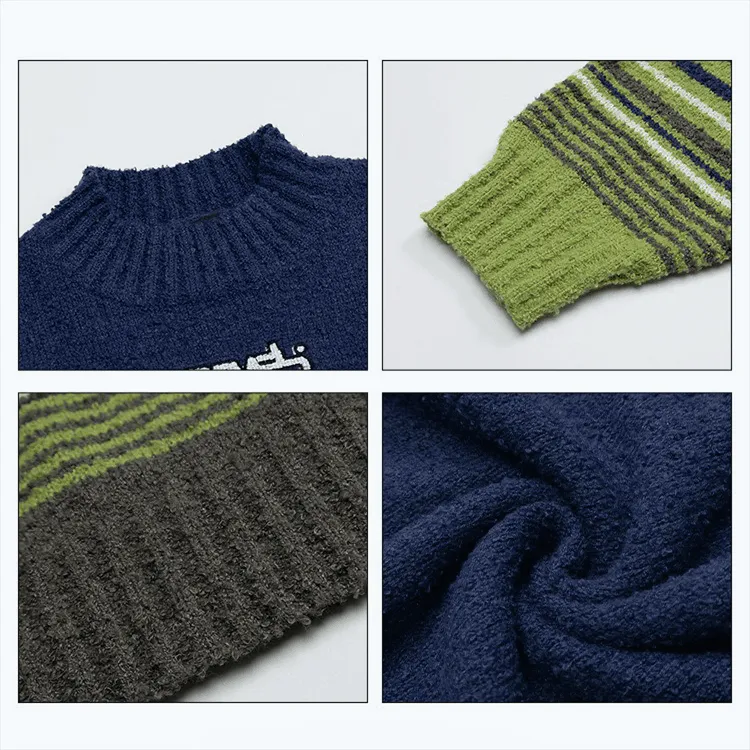 Winter Color-Block Knit Sweater with Embroidery – Cozy and Warm