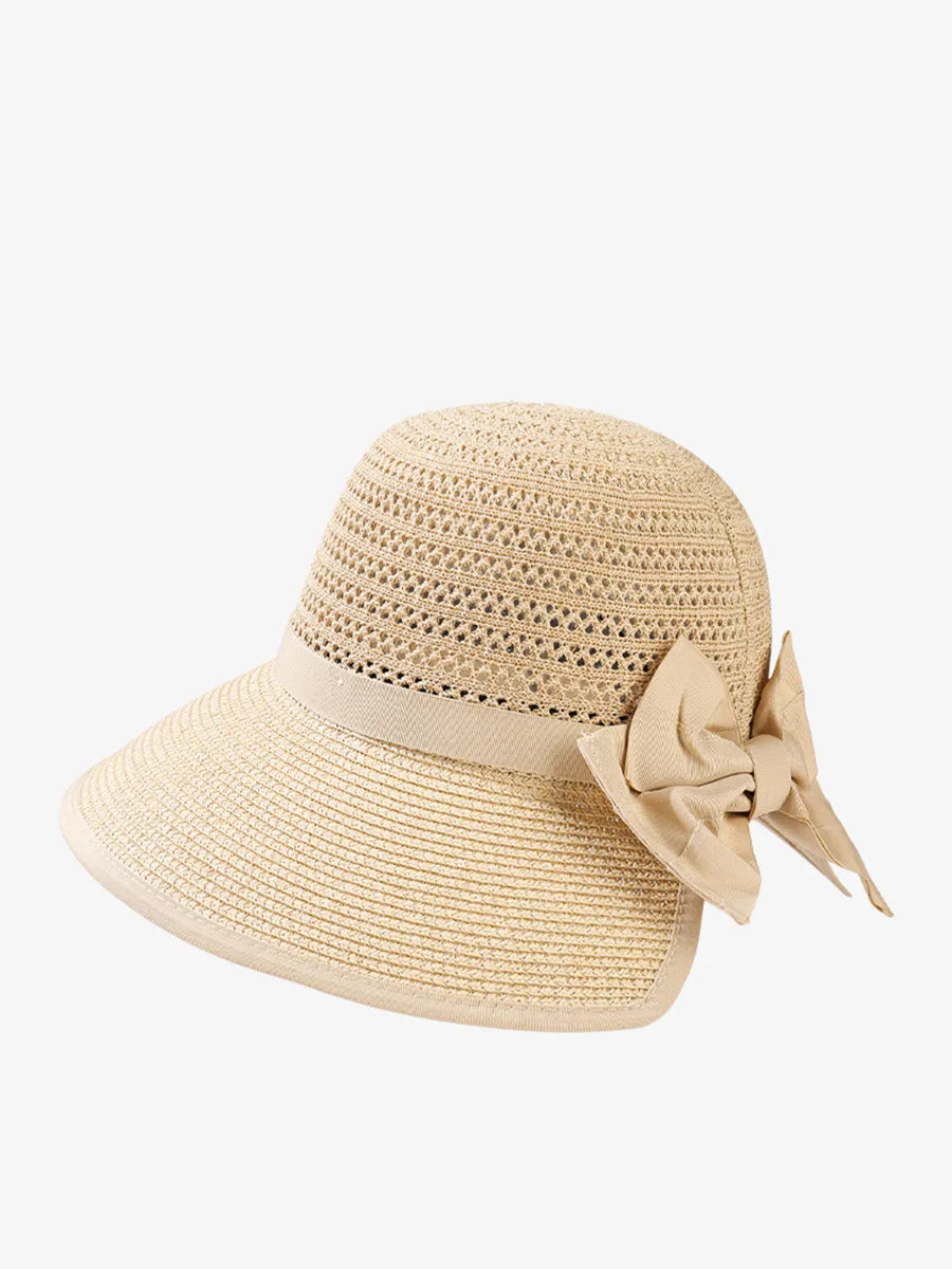 Women Summer Bowknot Straw Weave Sunproof Hat