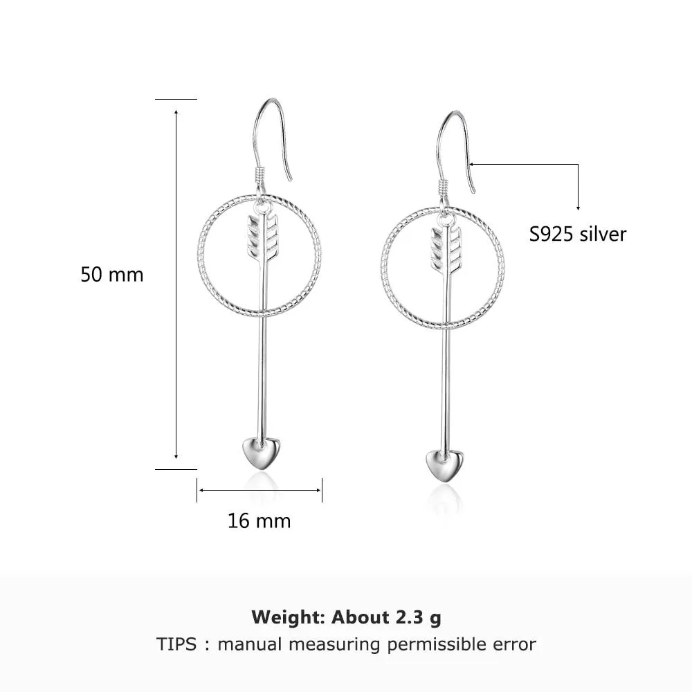 Women’s 925 Sterling Silver Drop Earrings, Arrow Shape with Big Circle, Female Jewelry for Party
