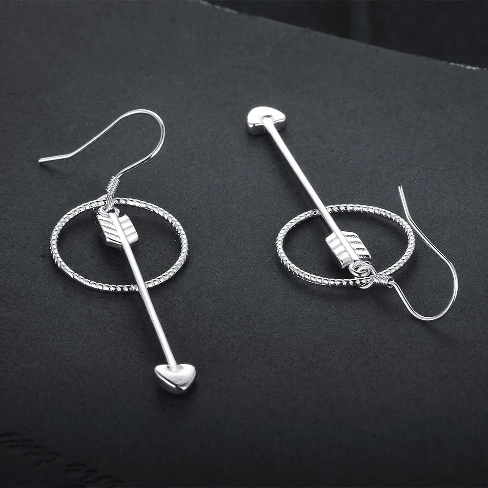 Women’s 925 Sterling Silver Drop Earrings, Arrow Shape with Big Circle, Female Jewelry for Party