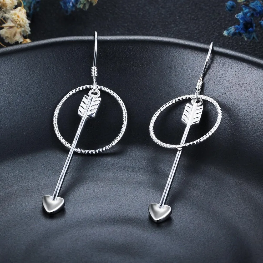 Women’s 925 Sterling Silver Drop Earrings, Arrow Shape with Big Circle, Female Jewelry for Party