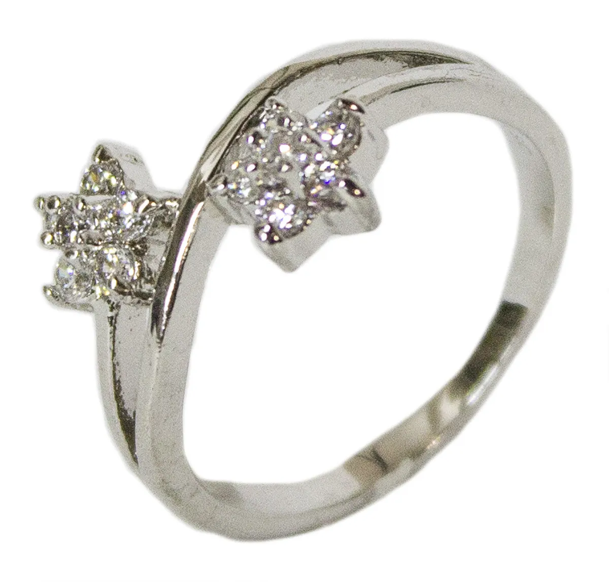 Women's Rhodium Plated Dress Ring Double CZ Stars Wrap Around 112