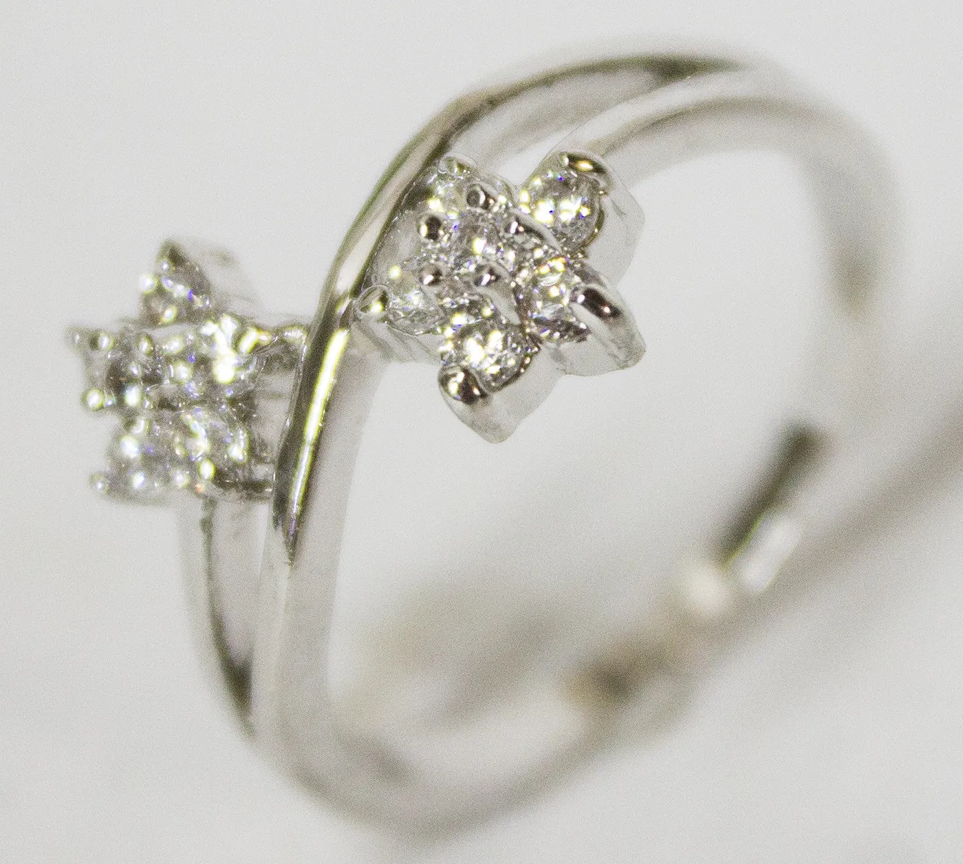 Women's Rhodium Plated Dress Ring Double CZ Stars Wrap Around 112
