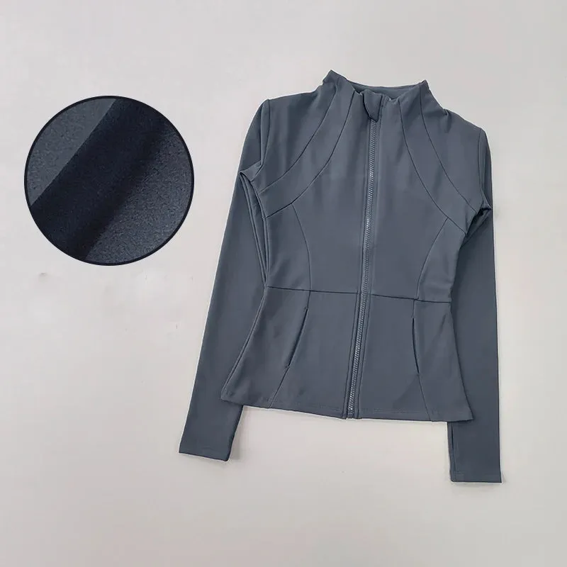 Women's Sports Plush Coat - Slim Long Sleeve Fitness Shirt